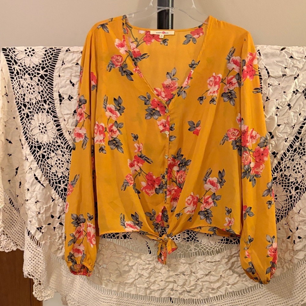 Wishful Park Yellow 🌺 Floral Women's Top Size XL